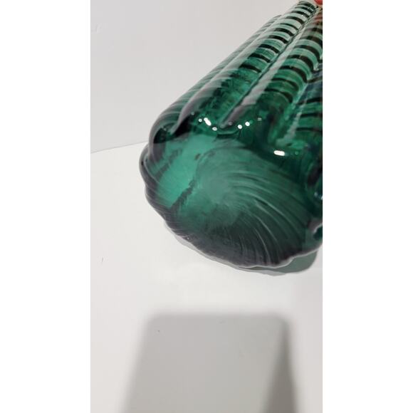 Vintage Large Pilgrim Studio Art GREEN Optic Ribbed MCM Glass Vase 9” Rare - Picture 3 of 5